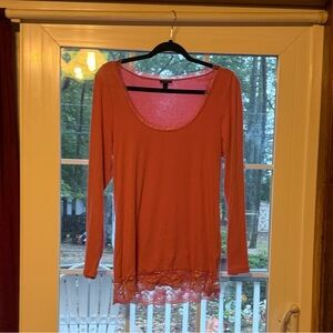 Torrid Pink Lace Hem Long Sleeve Top